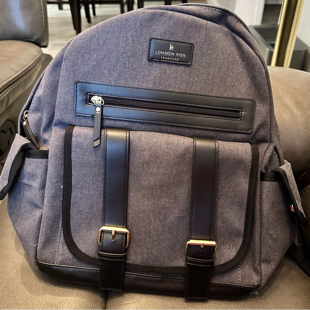 London Fog Gray and Black Backpack with Sophisticated Style